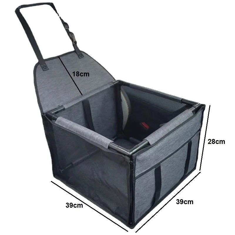 BuddyMutt dog booster car seat dimensions - 18 cm high sides and 28 cm depth, folds flat for storage