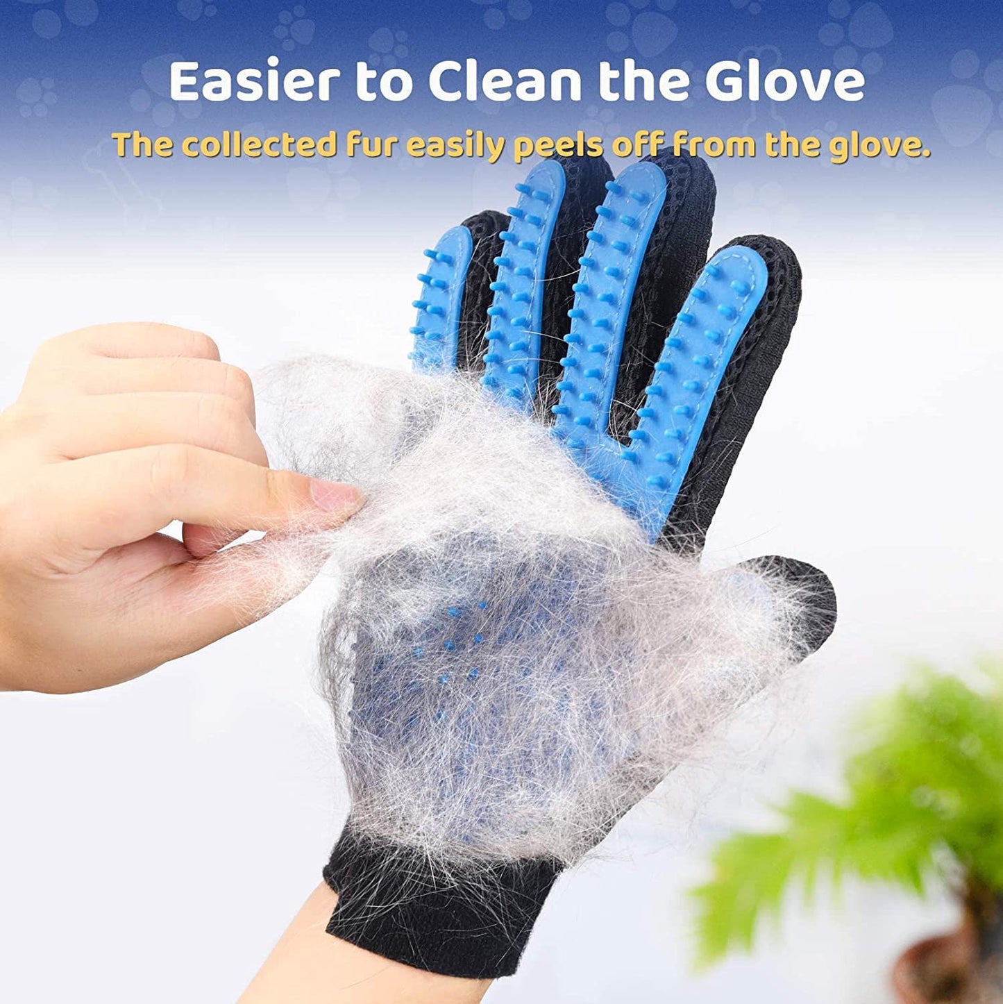 Loose fur peeling off the BuddyMutt grooming glove in one piece for easy cleaning