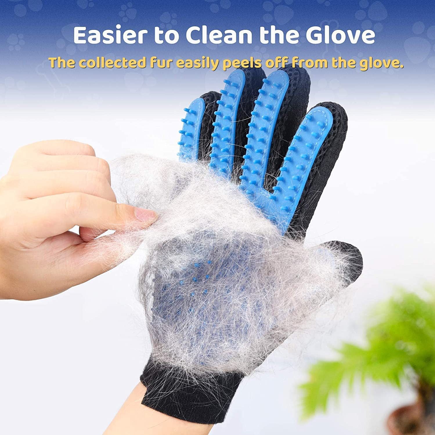 Loose fur peeling off the BuddyMutt grooming glove in one piece for easy cleaning