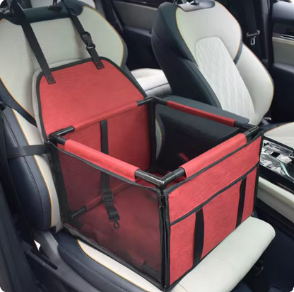 BuddyMutt elevated dog booster car seat in Bright Red, installed on a car seat