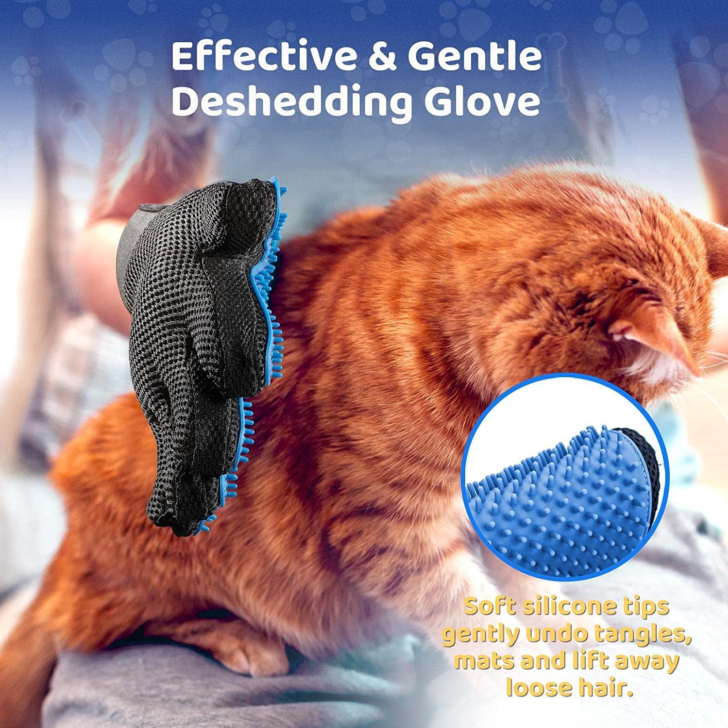 BuddyMutt grooming glove being used to de-shed a long-haired pet