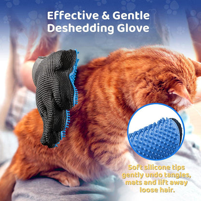 BuddyMutt grooming glove being used to de-shed a long-haired pet